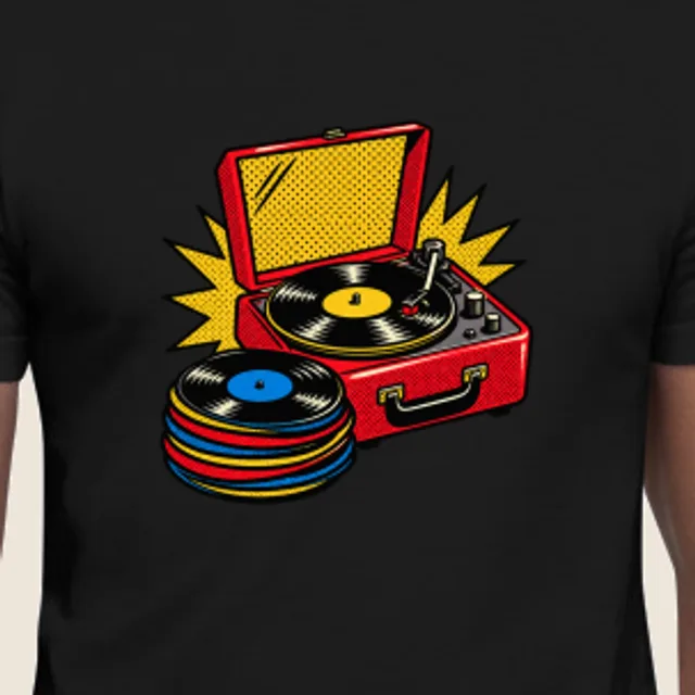 For the record collector, Halftone pop style, printed on a tee