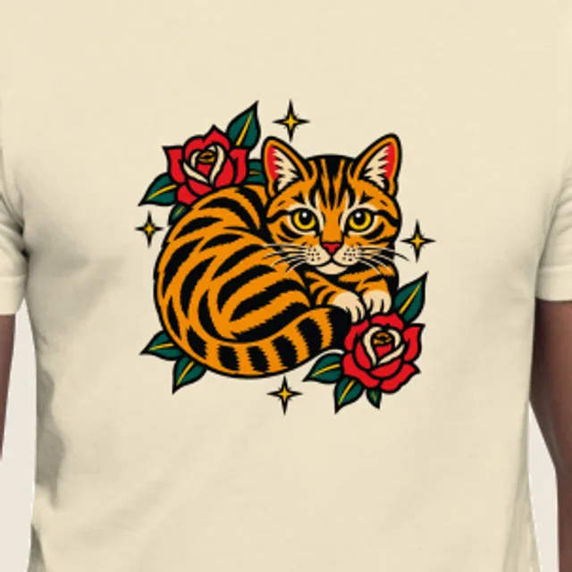 Tabby cat, Tattoo flash style, printed on a tee