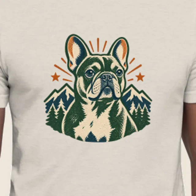 French bulldog, Souvenir badge style, printed on a tee