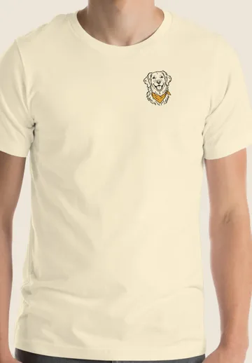 Front of a tee with a small line-art dog on the chest