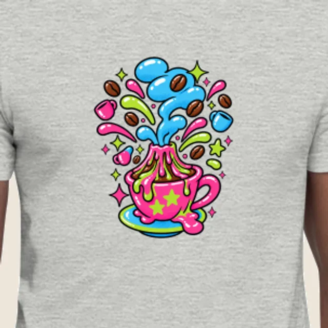 Volcano coffee, Y2K bubble style, printed on a tee